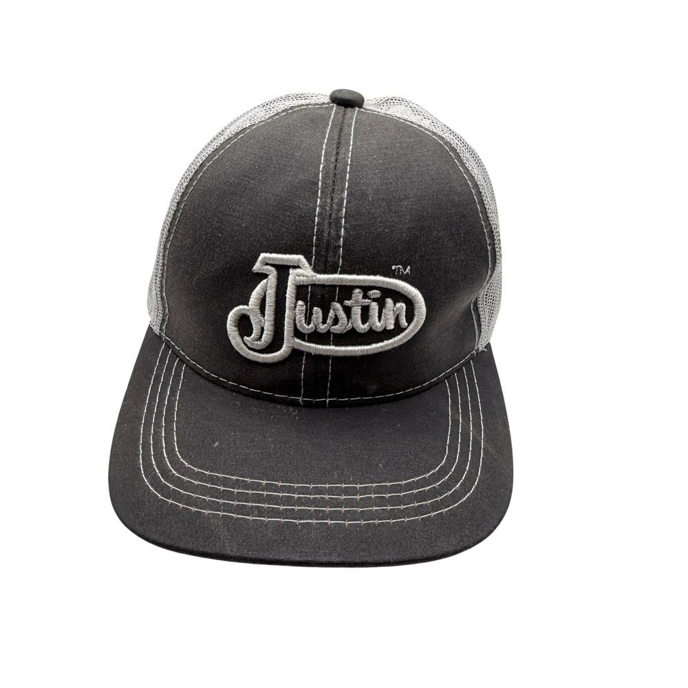 Justin Snapback Trucker Hat Ball Cap Navy Mesh Back Embroidered NEW